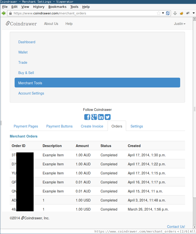 JSEC1051 - Coindrawer Payment Replay Disclosure, Create Multiple Merchant Orders /images/201404_coindrawer_jsec1051_merch_dash.png