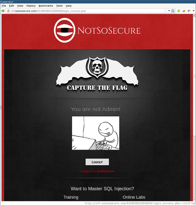 NotSoSecure's 2nd SQLiLab CTF writeup /images/201404_notsosecure_not_admin.jpg